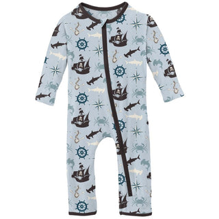 Kickee Pants Coverall with 2-Way Zipper - Illusion Blue Pirate Adventure | Stylish Sleepies offer designs that make bedtime beautiful.