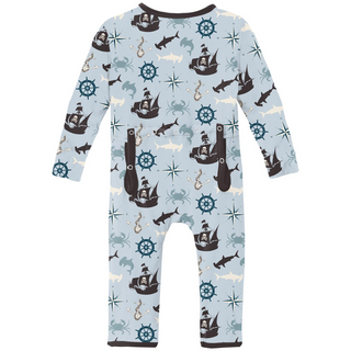 Kickee Pants Coverall with 2-Way Zipper - Illusion Blue Pirate Adventure | Stylish Sleepies offer designs that make bedtime beautiful.