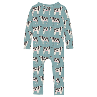 Kickee Pants Coverall with 2-Way Zipper - Jade Cows