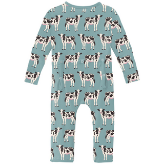 Kickee Pants Coverall with 2-Way Zipper - Jade Cows