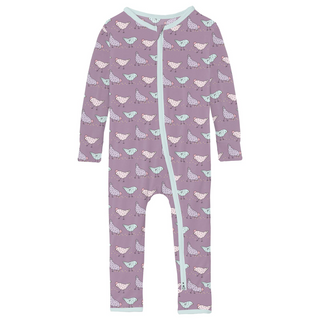 Kickee Pants Coverall with 2-Way Zipper - Lavender Chickens