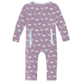 Kickee Pants Coverall with 2-Way Zipper - Lavender Chickens