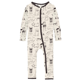 Kickee Pants Coverall with 2-Way Zipper - Natural Dogs