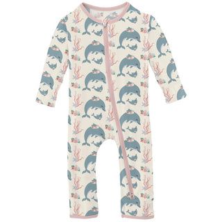 Bamboo Coverall with 2-Way Zipper - Natural Dolphins KicKee Pants