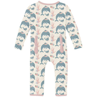 Bamboo Coverall with 2-Way Zipper - Natural Dolphins KicKee Pants