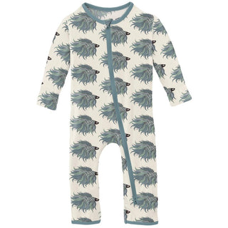 Bamboo Coverall with 2-Way Zipper - Natural Rainbow Fish Baby & Toddler Sleepwear