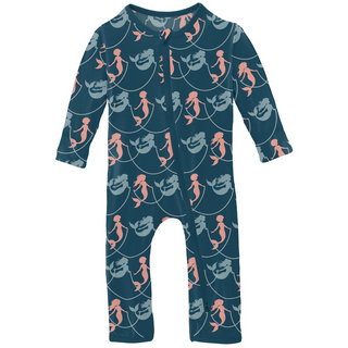 Kickee Pants Coverall with 2-Way Zipper - Peacock Mermaids & Pearls | Stylish Sleepies offer designs that make bedtime beautiful.