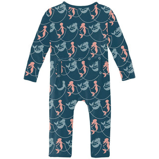 Kickee Pants Coverall with 2-Way Zipper - Peacock Mermaids & Pearls | Stylish Sleepies offer designs that make bedtime beautiful.