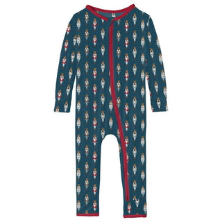 Kickee Pants Coverall with 2-Way Zipper - Peacock Nutcrackers| Stylish Sleepies offer designs that make bedtime beautiful.