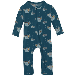 Kickee Pants Coverall with 2-Way Zipper - Peacock Puffer Family | Stylish Sleepies offer designs that make bedtime beautiful.