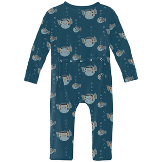 Kickee Pants Coverall with 2-Way Zipper - Peacock Puffer Family | Stylish Sleepies offer designs that make bedtime beautiful.