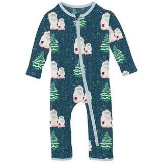 Kickee Pants Coverall with 2-Way Zipper - Peacock Yeti | Stylish Sleepies offer designs that make bedtime beautiful.