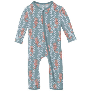 Bamboo Coverall with 2-Way Zipper - Stormy Sea Seahorses Baby & Toddler Sleepwear