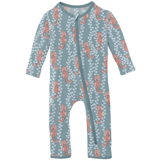 Kickee Pants Coverall with 2-Way Zipper - Stormy Sea Seahorses | Stylish Sleepies offer designs that make bedtime beautiful.