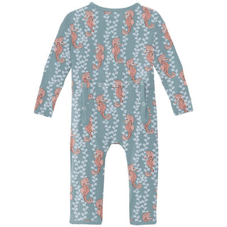 Bamboo Coverall with 2-Way Zipper - Stormy Sea Seahorses Baby & Toddler Sleepwear