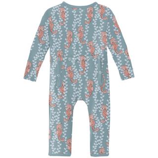 Kickee Pants Coverall with 2-Way Zipper - Stormy Sea Seahorses | Stylish Sleepies offer designs that make bedtime beautiful.