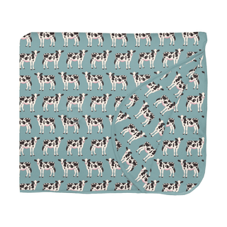 Kickee Pants Fluffle Throw Blanket with Embroidery - Jade Cows