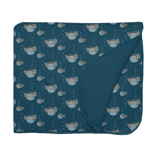 Bamboo Fluffle Toddler Blanket with Embroidery - Peacock Puffer Family Swaddling & Receiving Blankets