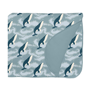 Bamboo Fluffle Toddler Blanket with Embroidery - Stormy Sea Splashing Whales KicKee Pants