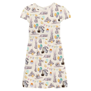 Kickee Pants Flutter Sleeve Twirl Dress with Pockets - Natural Egg Hunt