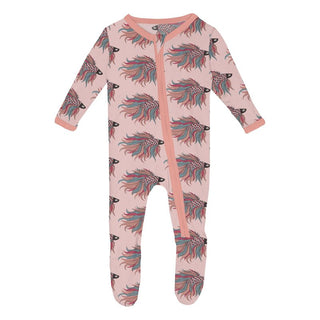 Kickee Pants Footie with 2-Way Zipper - Baby Rose Rainbow Fish | Stylish Sleepies offer designs that make bedtime beautiful.