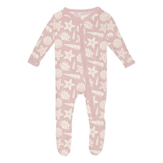 Kickee Pants Footie with 2-Way Zipper - Baby Rose Shells & Starfish | Stylish Sleepies offer designs that make bedtime beautiful.