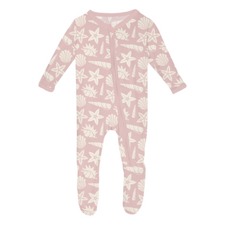 Kickee Pants Footie with 2-Way Zipper - Baby Rose Shells & Starfish | Stylish Sleepies offer designs that make bedtime beautiful.