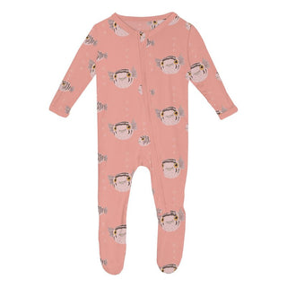 Kickee Pants Footie with 2-Way Zipper - Blush Puffer Family | Stylish Sleepies offer designs that make bedtime beautiful.