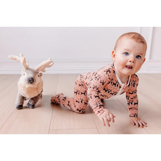 Kickee Pants Footie with 2-Way Zipper - Blush Rudolph