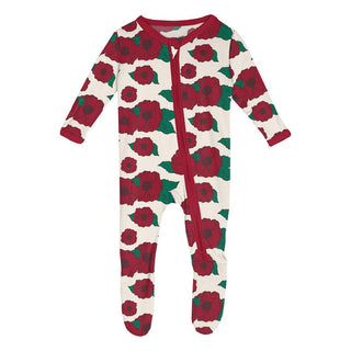 Kickee Pants Footie with 2-Way Zipper - Holiday Poppies