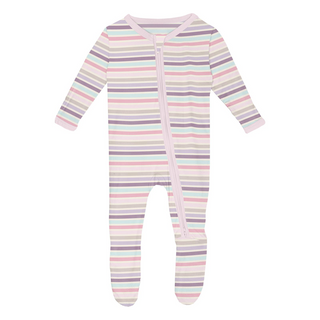 Kickee Pants Footie with 2-Way Zipper - Ice Cream Stripe