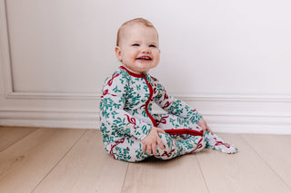 Bamboo Footie with 2-Way Zipper - Illusion Blue Mistletoe & Ribbons Baby & Toddler Sleepwear