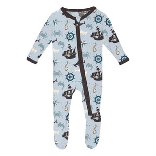 Bamboo Footie with 2-Way Zipper - Illusion Blue Pirate Adventure Baby & Toddler Sleepwear