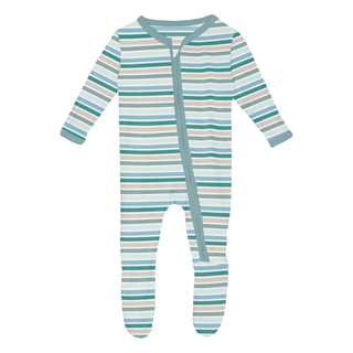 Kickee Pants Footie with 2-Way Zipper - Lakeside Stripe