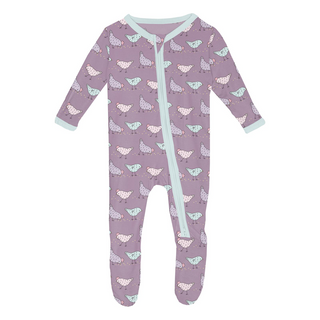 Kickee Pants Footie with 2-Way Zipper - Lavender Chickens