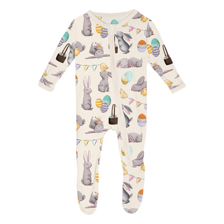 Kickee Pants Footie with 2-Way Zipper - Natural Egg Hunt