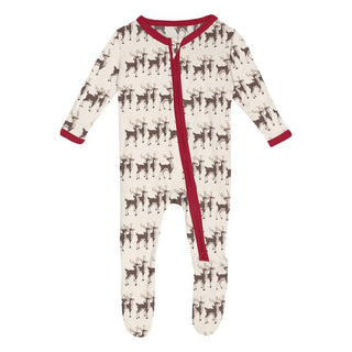 Kickee Pants Footie with 2-Way Zipper - Natural Rudolph