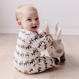 Kickee Pants Footie with 2-Way Zipper - Natural Rudolph