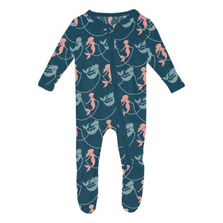 Kickee Pants Footie with 2-Way Zipper - Peacock Mermaids & Pearls | Stylish Sleepies offer designs that make bedtime beautiful.