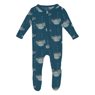 Kickee Pants Footie with 2-Way Zipper - Peacock Puffer Family | Stylish Sleepies offer designs that make bedtime beautiful.