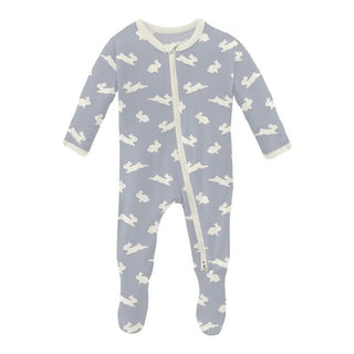 Bamboo Footie with 2-Way Zipper - Pearl Blue Bunny Baby & Toddler Sleepwear