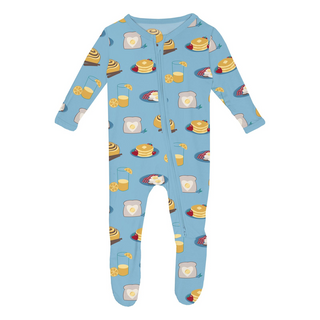 Kickee Pants Footie with 2-Way Zipper - Seaside Blue Breakfast in Bed