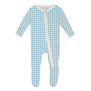 Kickee Pants Footie with 2-Way Zipper - Seaside Blue Gingham