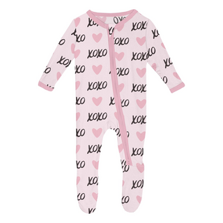 Kickee Pants Footie with 2-Way Zipper - Shrinking Violet XOXO