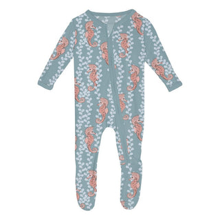 Bamboo Footie with 2-Way Zipper - Stormy Sea Seahorses Baby & Toddler Sleepwear