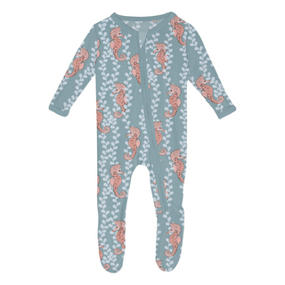 Kickee Pants Footie with 2-Way Zipper - Stormy Sea Seahorses | Stylish Sleepies offer designs that make bedtime beautiful.