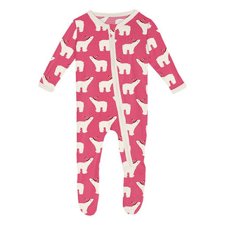 Kickee Pants Footie with 2-Way Zipper - Winter Rose Polar Bears | Stylish Sleepies offer designs that make bedtime beautiful.