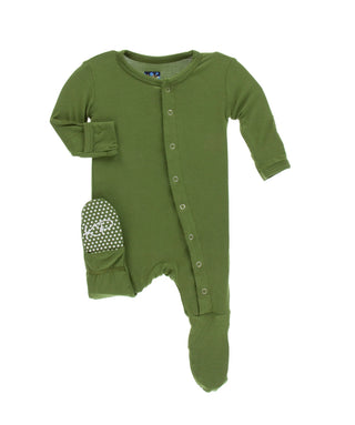 Solid Bamboo Footie with Snaps - Pesto KicKee Pants