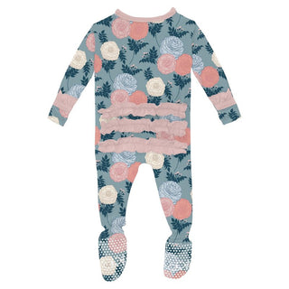 Bamboo Classic Ruffle Footie with 2-Way Zipper - Stormy Sea Enchanted Floral Baby & Toddler Sleepwear