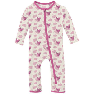 Kickee Pants Girl's Coverall with 2-Way Zipper - Natural Flying Pigs | Stylish Sleepies offer designs that make bedtime beautiful.